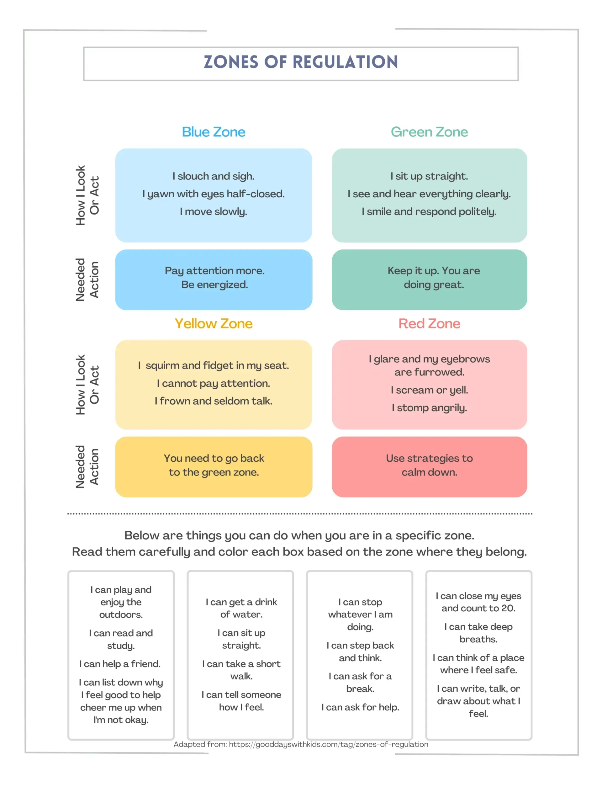 Therapy Worksheet: Zone of Regulation